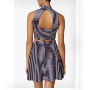2 piece navy and white striped formal dress